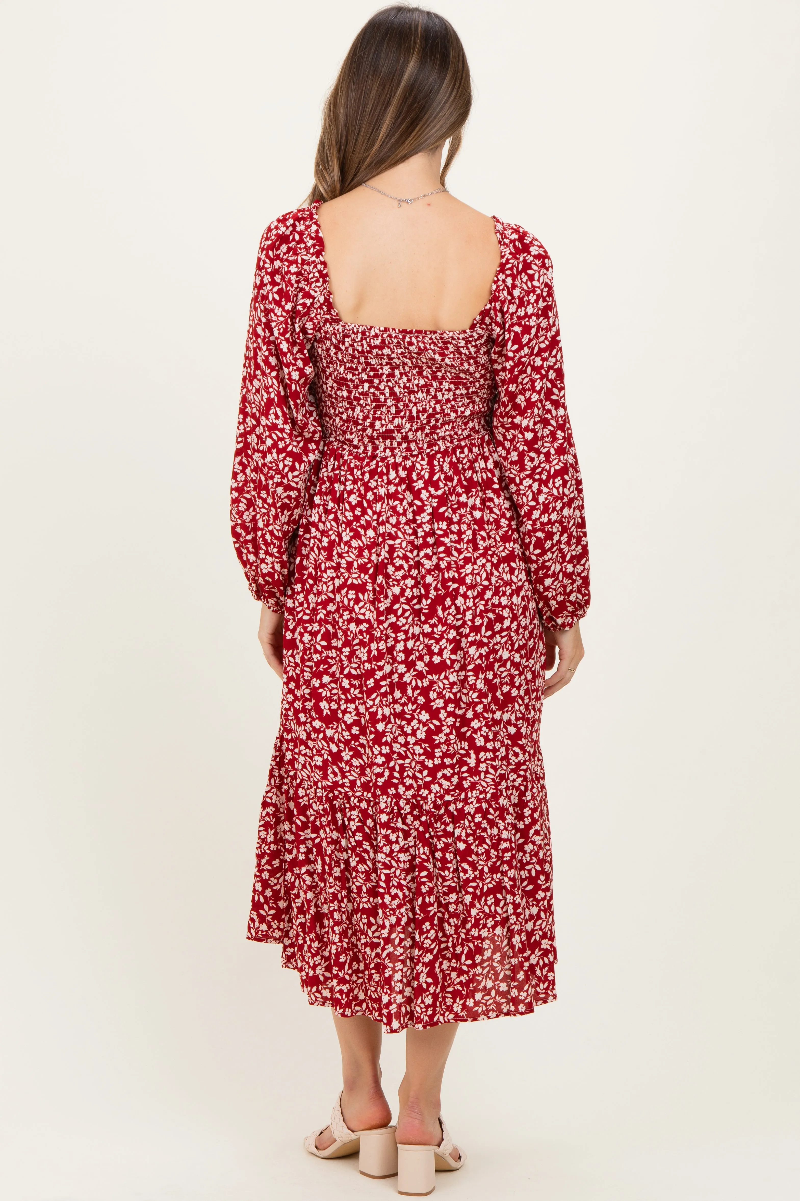 Red Floral Square Neck Maternity Maxi Dress sold by Pinkblush product image thumbnail 4