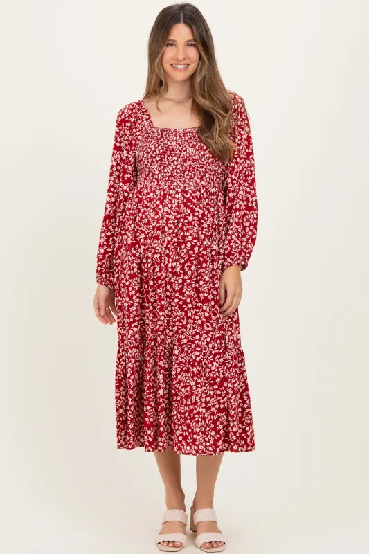Red Floral Square Neck Maternity Maxi Dress sold by Pinkblush