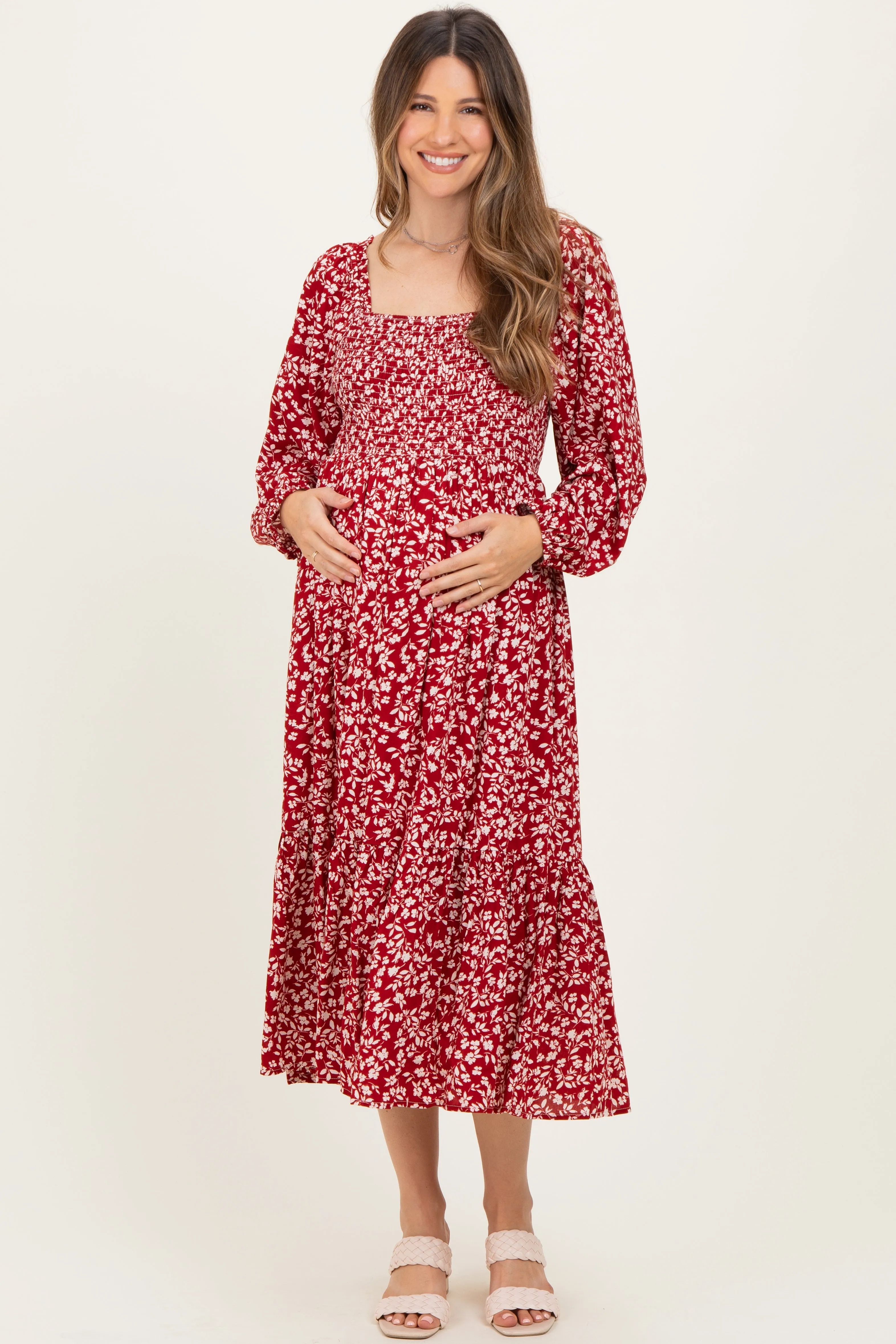 Red Floral Square Neck Maternity Maxi Dress sold by Pinkblush product image thumbnail 2