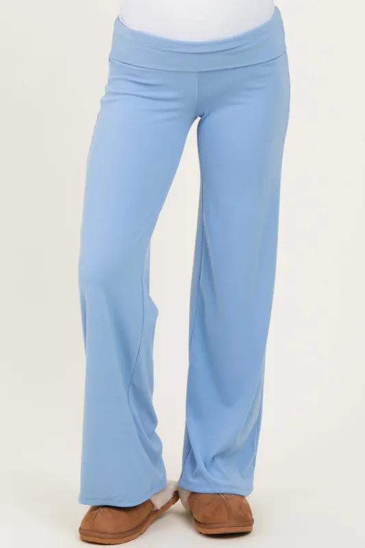 Light Blue Wide Leg Fold Over Maternity Lounge Pants sold by Pinkblush