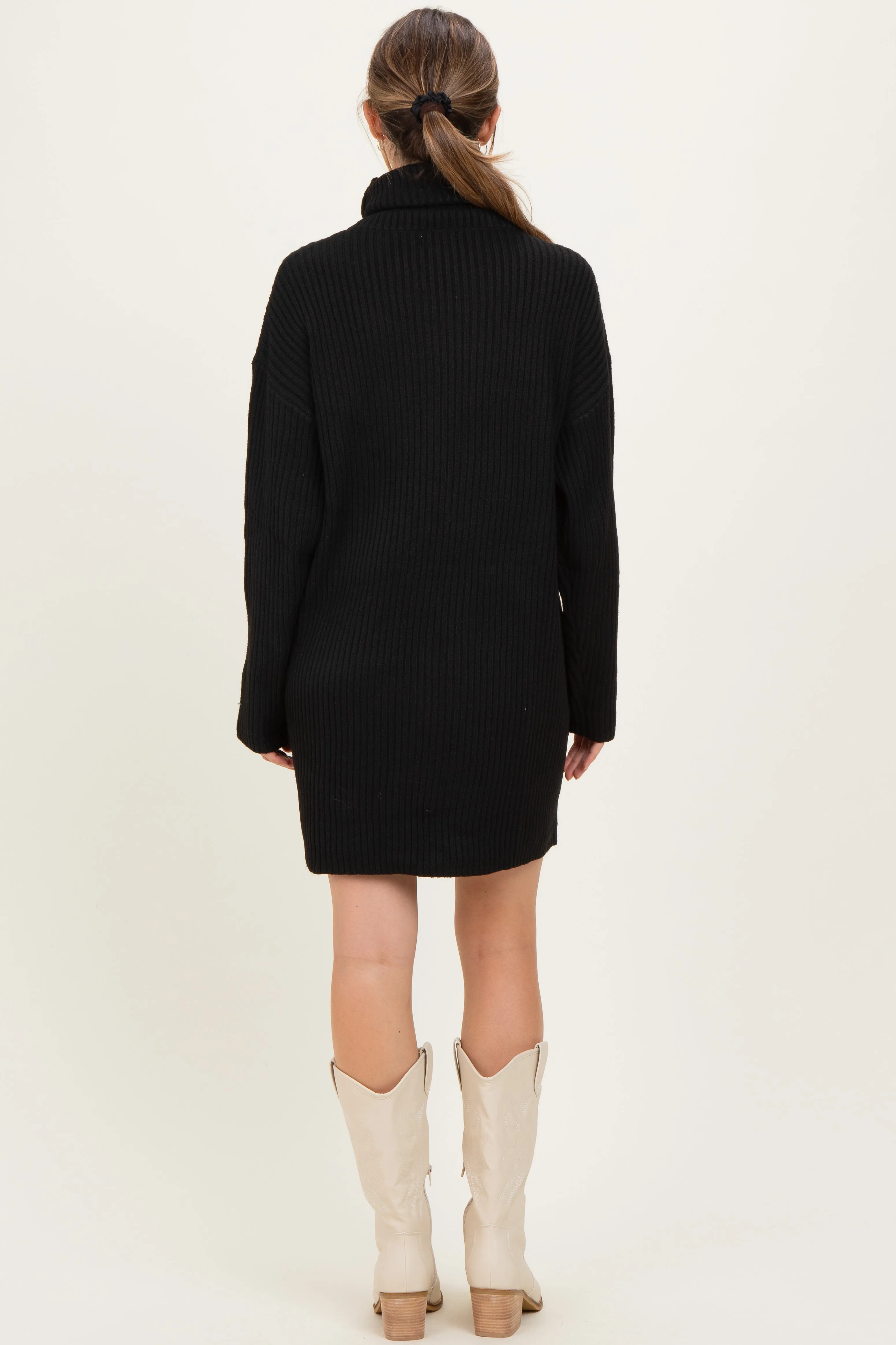 Black Turtleneck Chunky Knit Maternity Sweater Dress sold by Pinkblush product image thumbnail 4