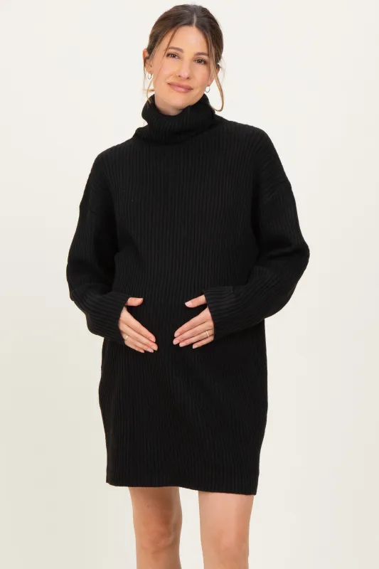 Black Turtleneck Chunky Knit Maternity Sweater Dress sold by Pinkblush
