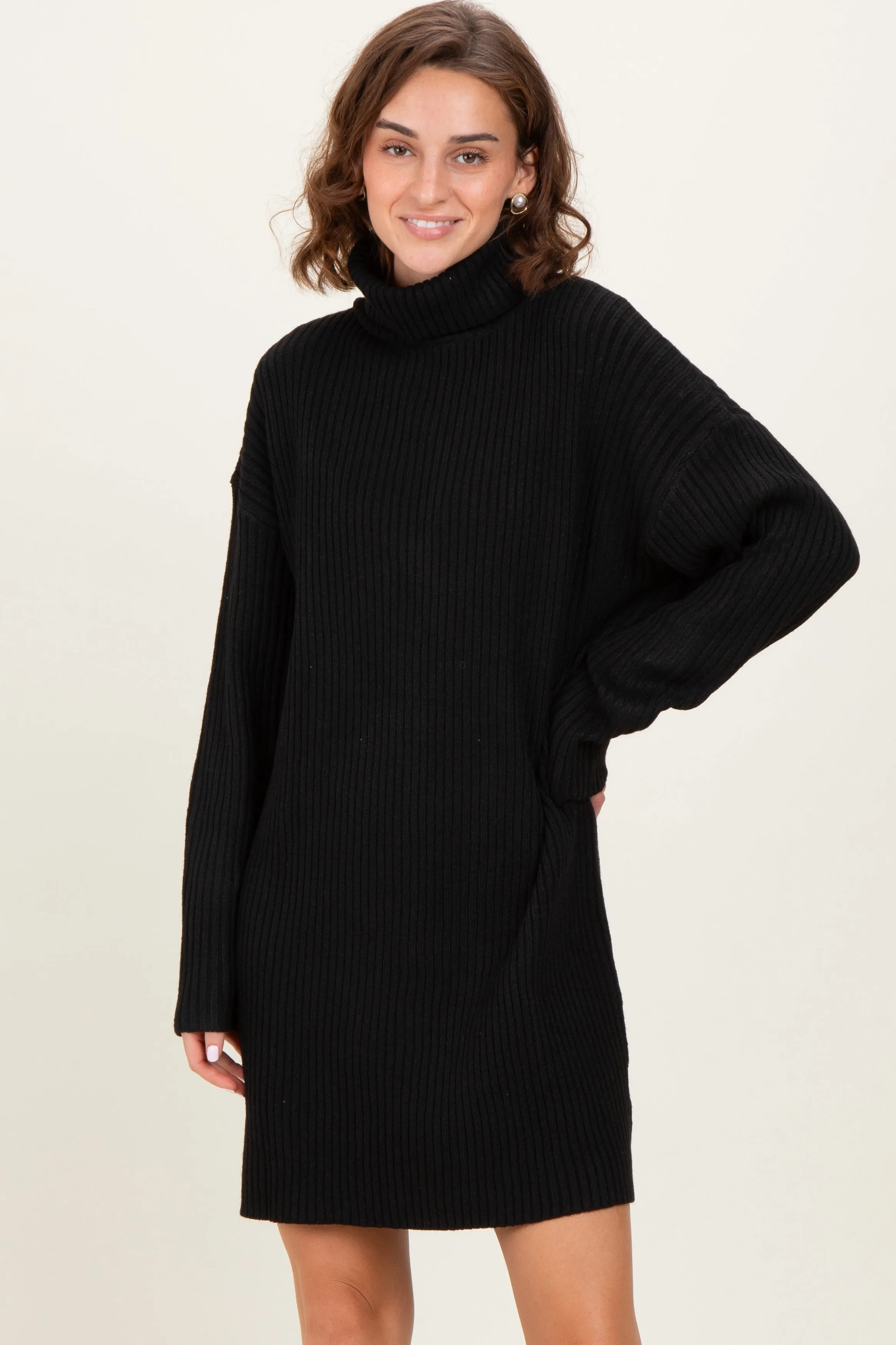 Black Turtleneck Chunky Knit Maternity Sweater Dress sold by Pinkblush product image thumbnail 5