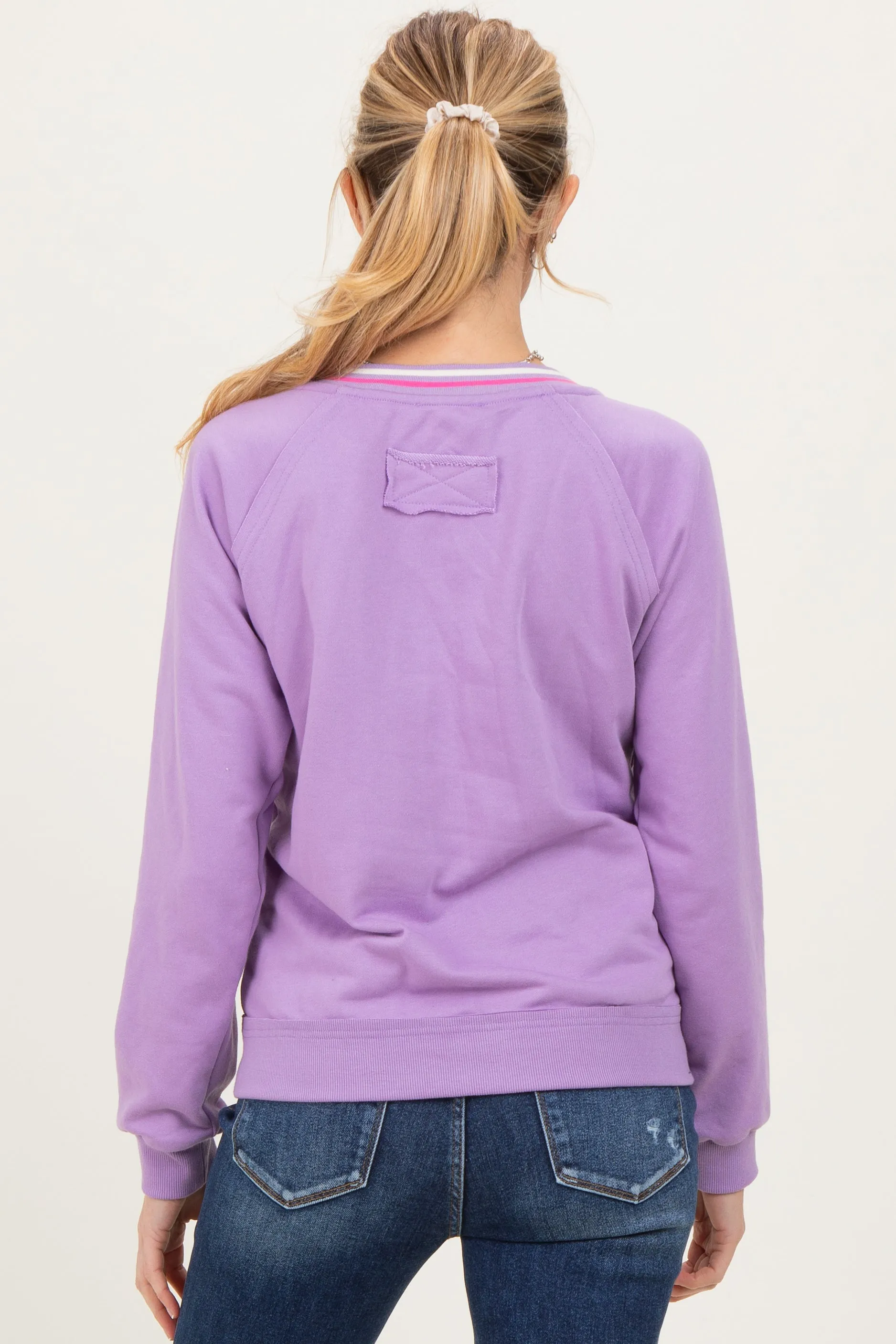 Violet Striped Neckline Maternity Terry Sweatshirt sold by Pinkblush product image thumbnail 4