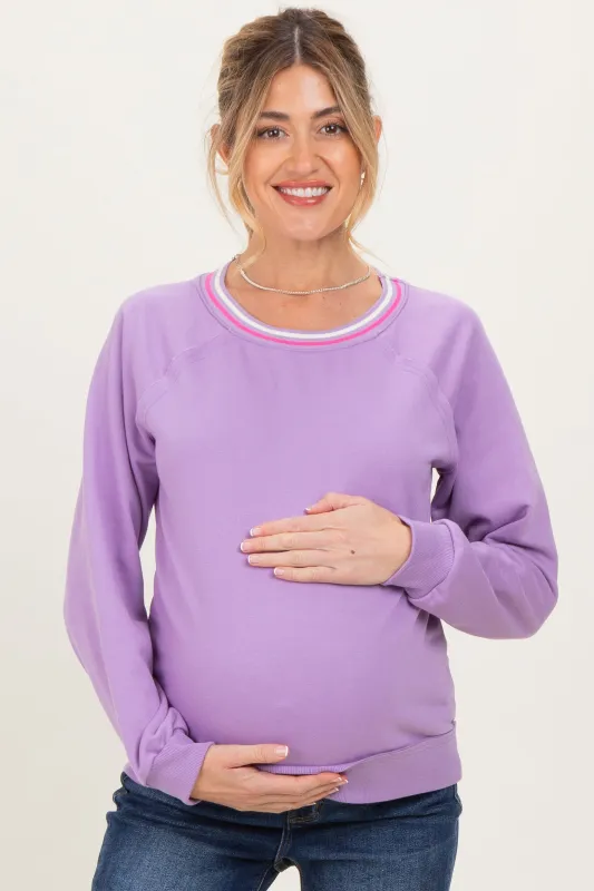 Violet Striped Neckline Maternity Terry Sweatshirt sold by Pinkblush