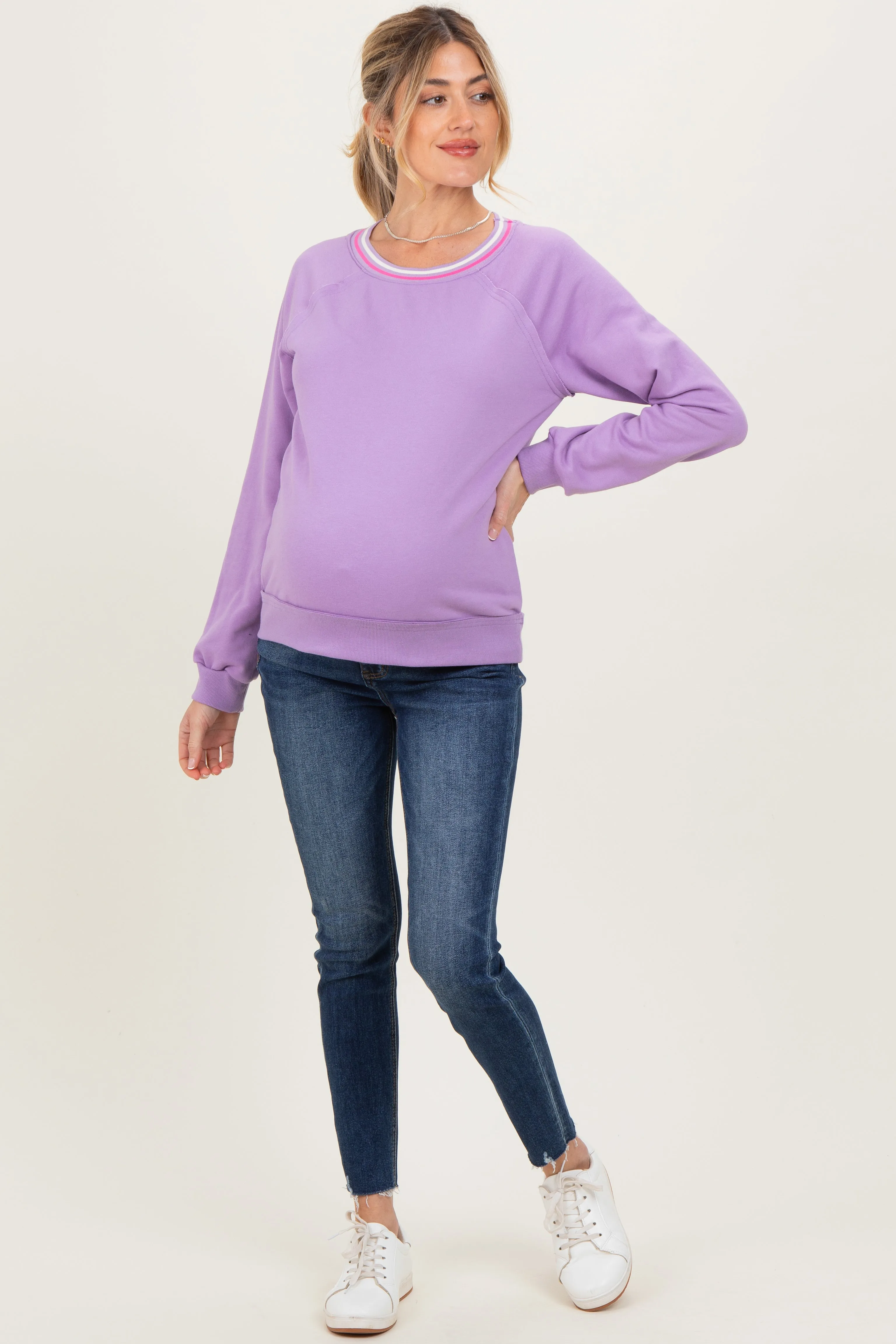 Violet Striped Neckline Maternity Terry Sweatshirt sold by Pinkblush product image thumbnail 2