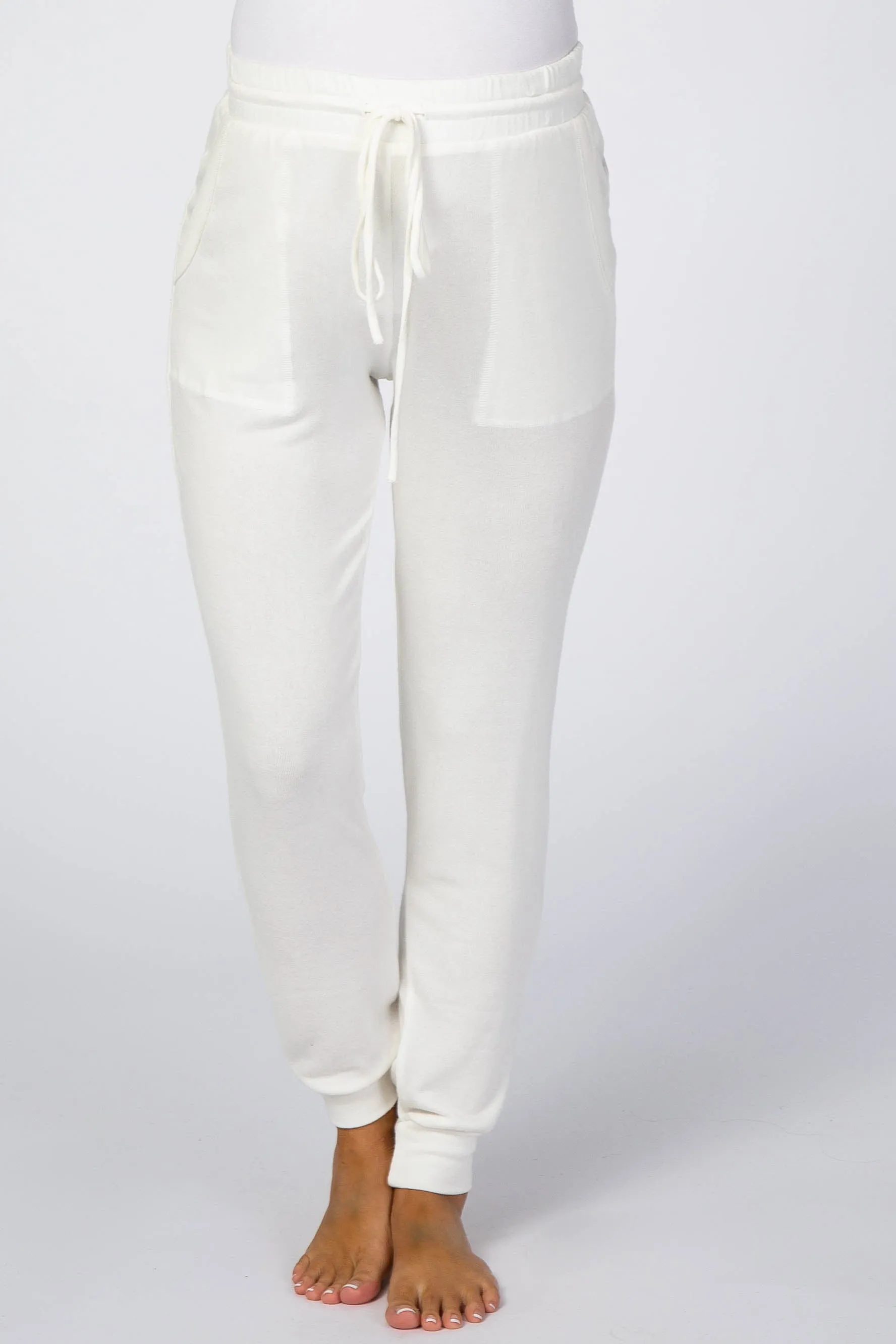 White Soft Brushed Drawstring Maternity Lounge Pants sold by Pinkblush product image thumbnail 2
