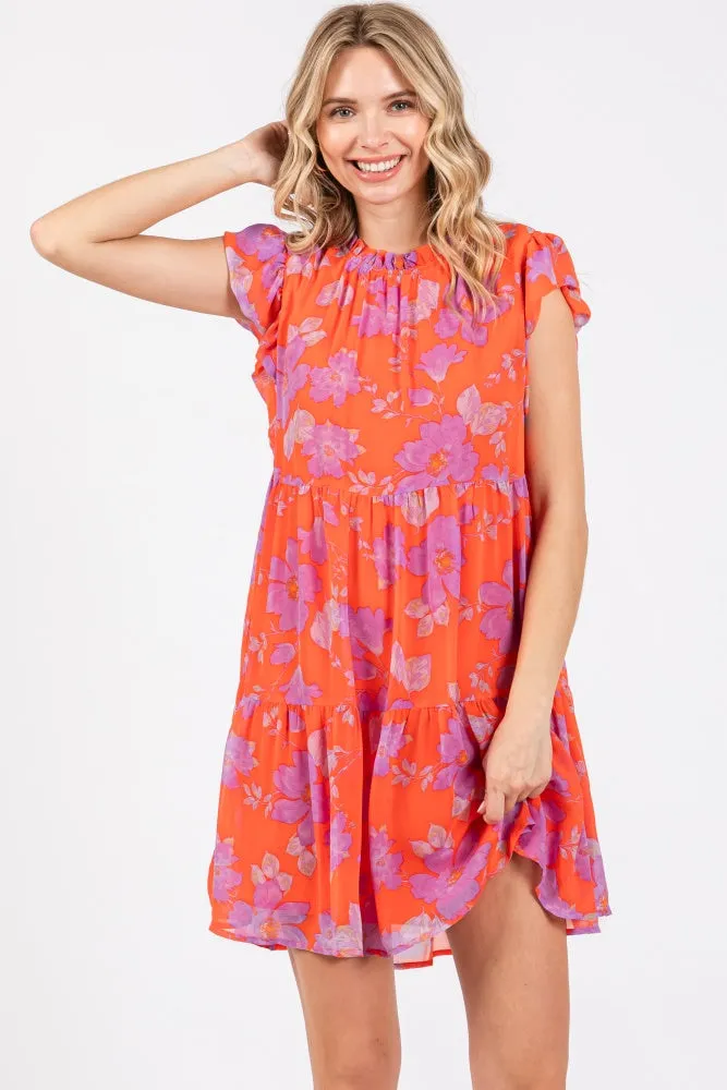 Red Orange Floral Tiered Mini Dress sold by Pinkblush product image thumbnail 2