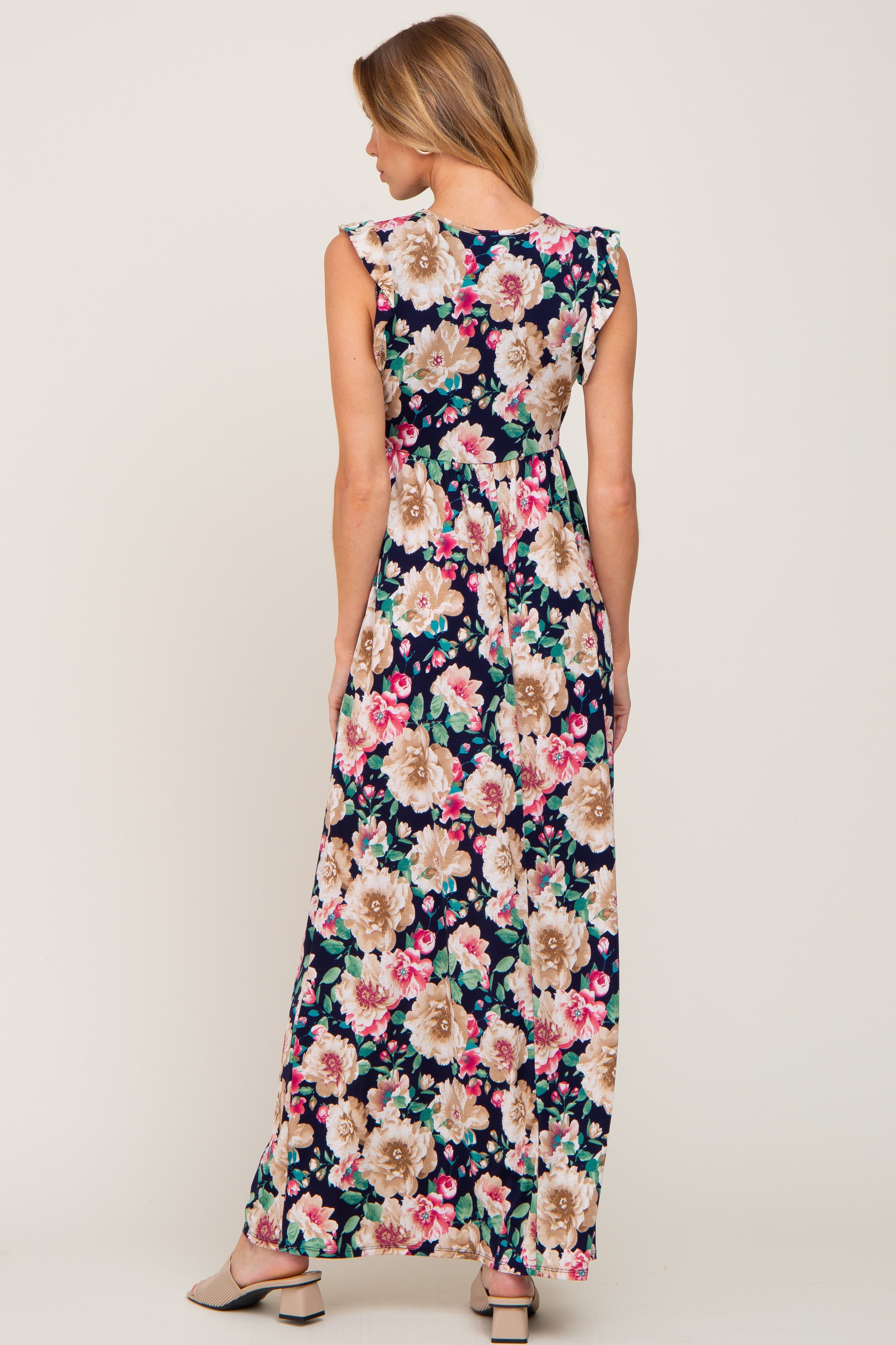 Navy Floral Ruffle Accent Maxi Dress sold by Pinkblush product image thumbnail 3
