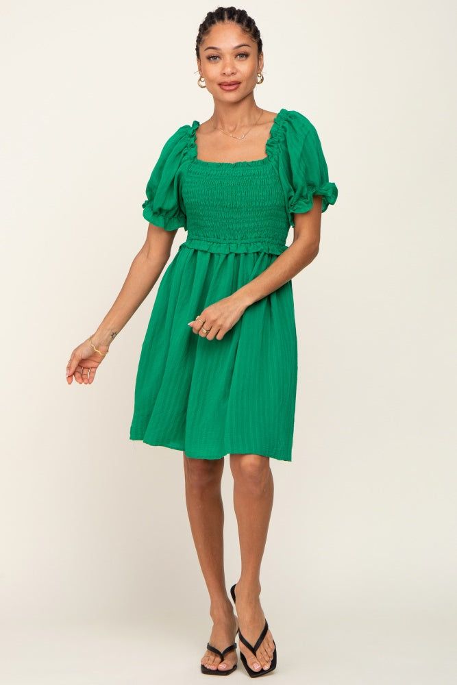 Green Smocked Puff Sleeve Dress sold by Pinkblush product image thumbnail 4