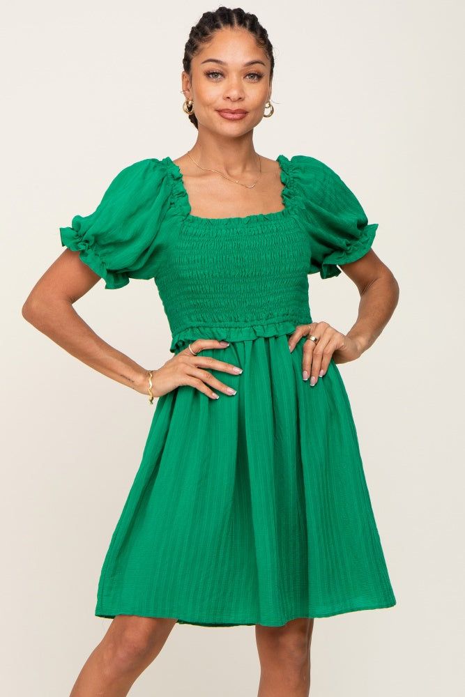 Green Smocked Puff Sleeve Dress sold by Pinkblush