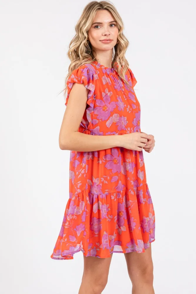 Red Orange Floral Tiered Mini Dress sold by Pinkblush product image thumbnail 3