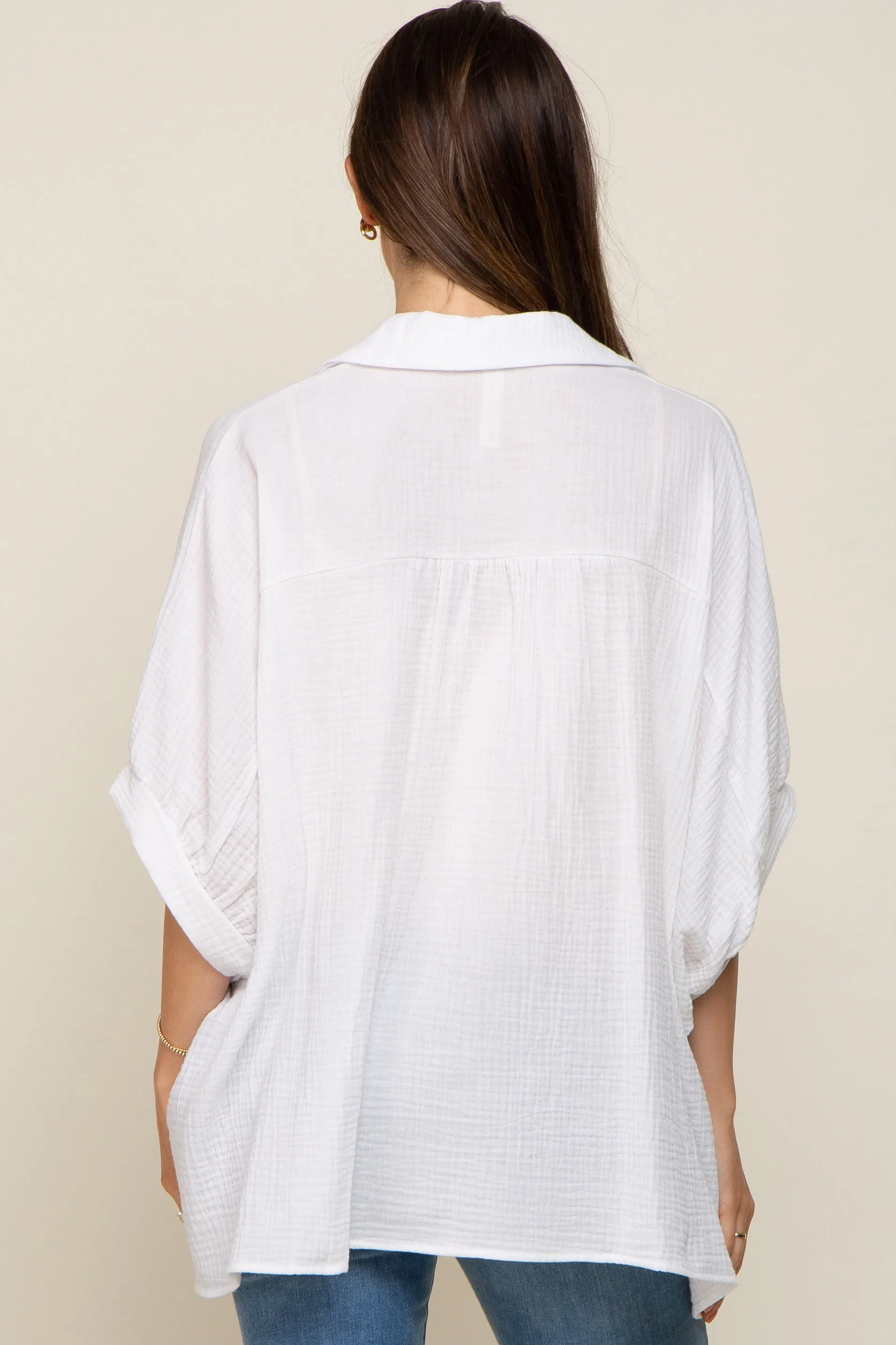 White Gauze Double Layered Maternity Button Up Top sold by Pinkblush product image thumbnail 3