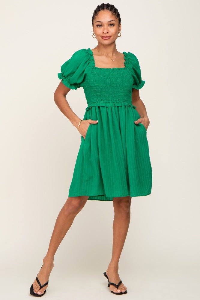 Green Smocked Puff Sleeve Dress sold by Pinkblush product image thumbnail 5