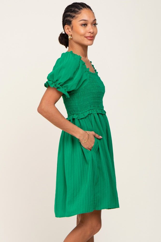 Green Smocked Puff Sleeve Dress sold by Pinkblush product image thumbnail 2