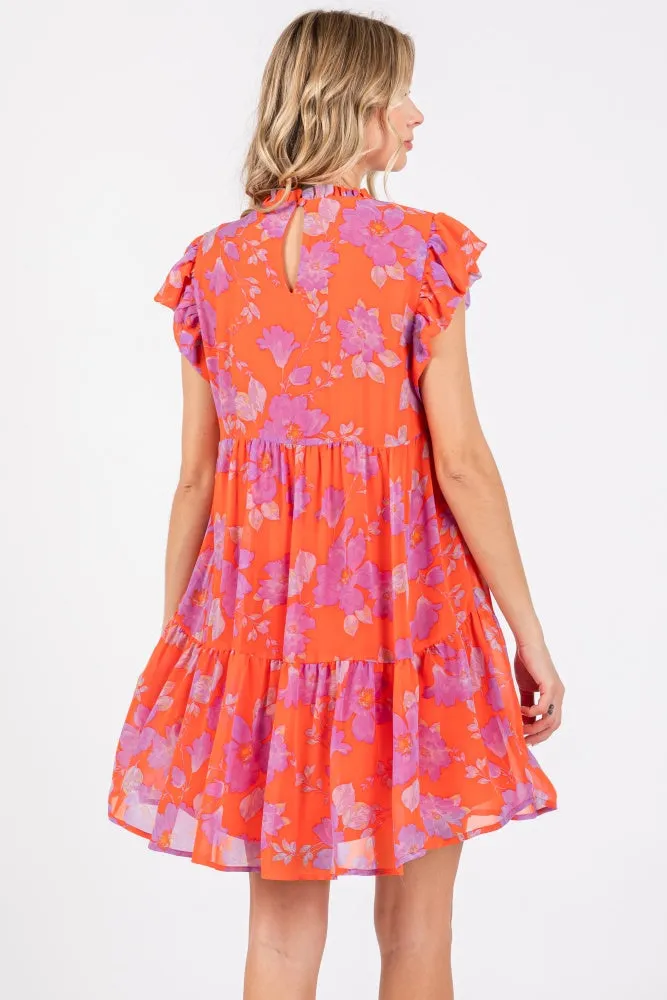 Red Orange Floral Tiered Mini Dress sold by Pinkblush product image thumbnail 4