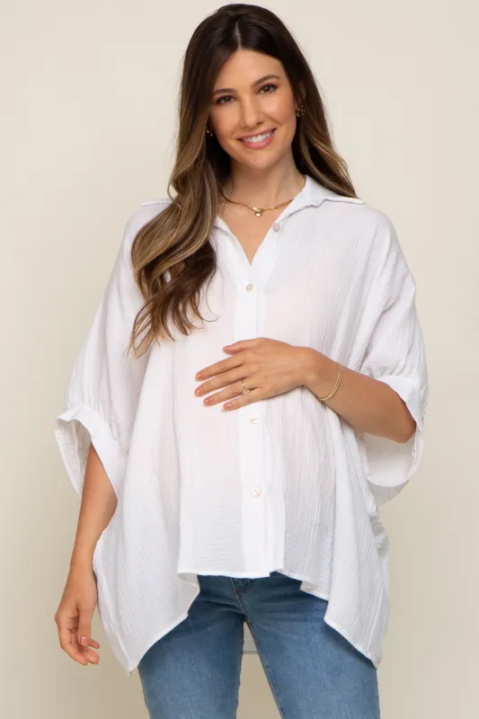 White Gauze Double Layered Maternity Button Up Top sold by Pinkblush