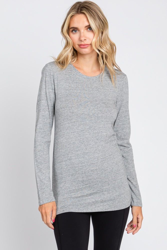 Heather Grey Ribbed Long Sleeve Top sold by Pinkblush