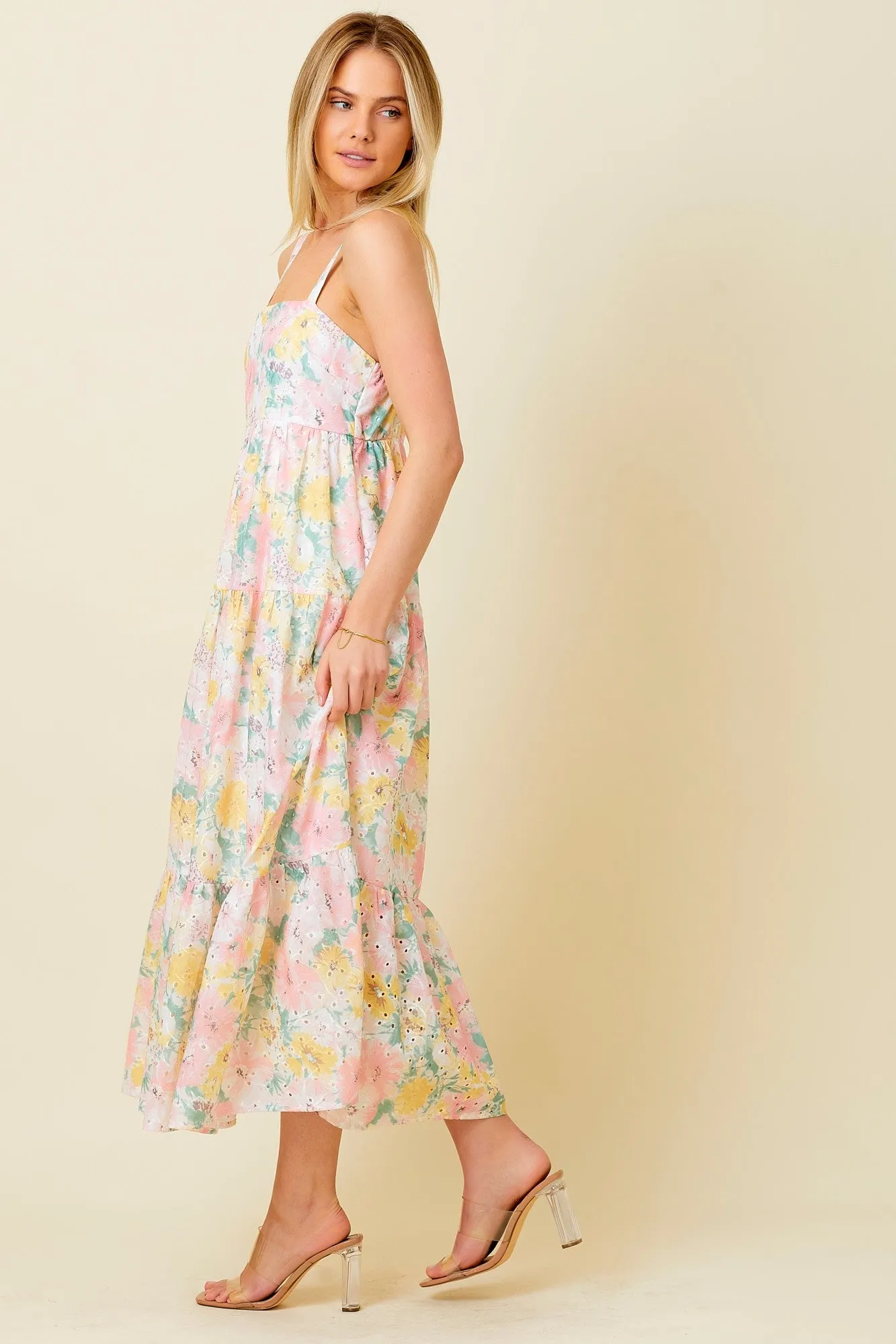 Multi-Color Floral Eyelet Square Neck Midi Dress sold by Pinkblush product image thumbnail 2