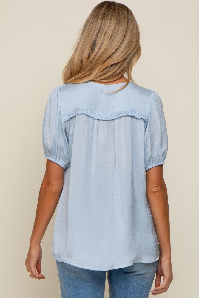 Light Blue Puff Sleeve Maternity Blouse sold by Pinkblush product image thumbnail 3