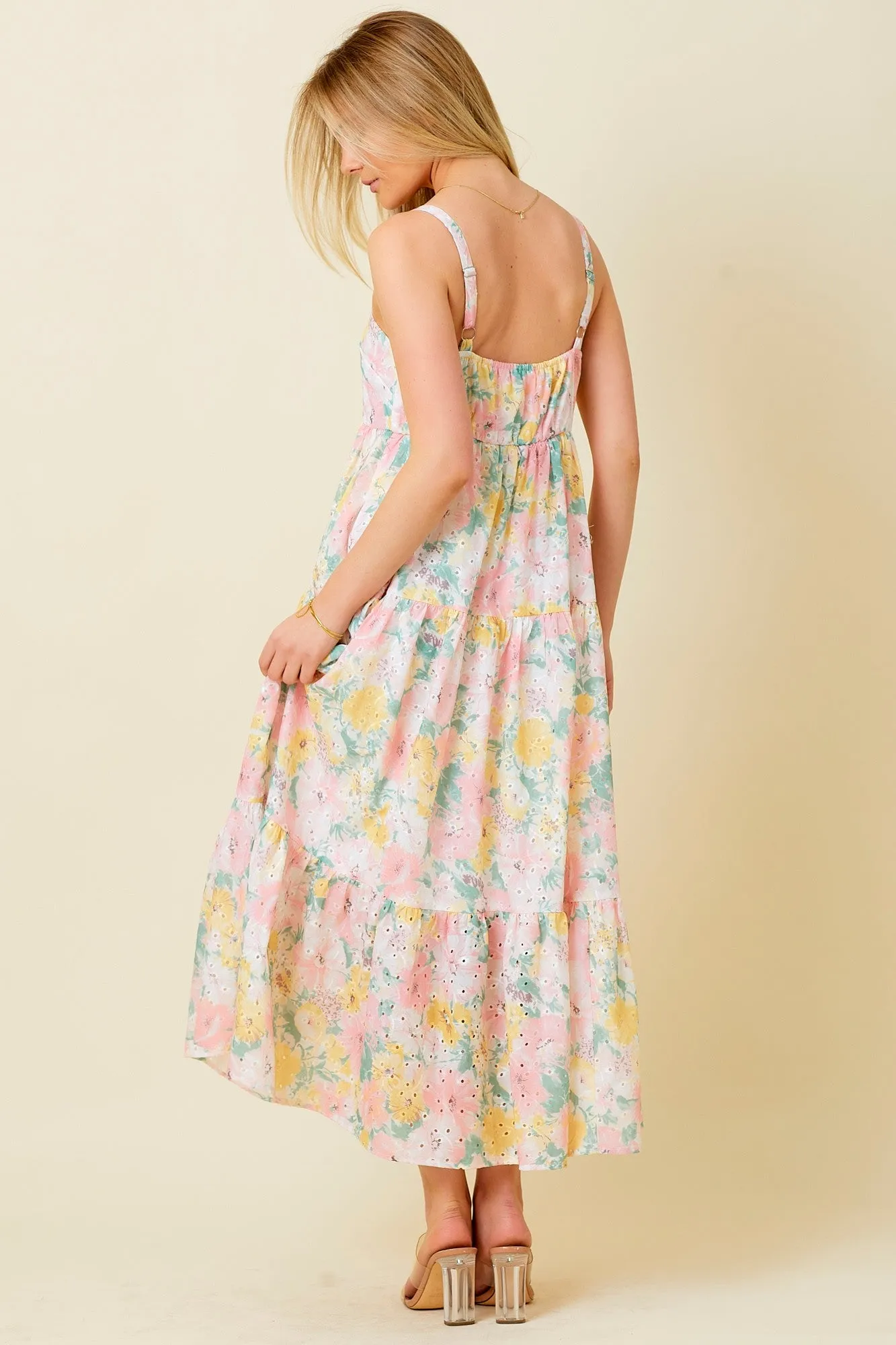 Multi-Color Floral Eyelet Square Neck Midi Dress sold by Pinkblush product image thumbnail 3
