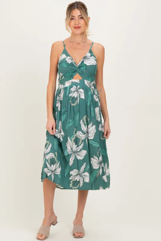 Jade Floral Twisted Front Cutout Maternity Midi Dress sold by Pinkblush