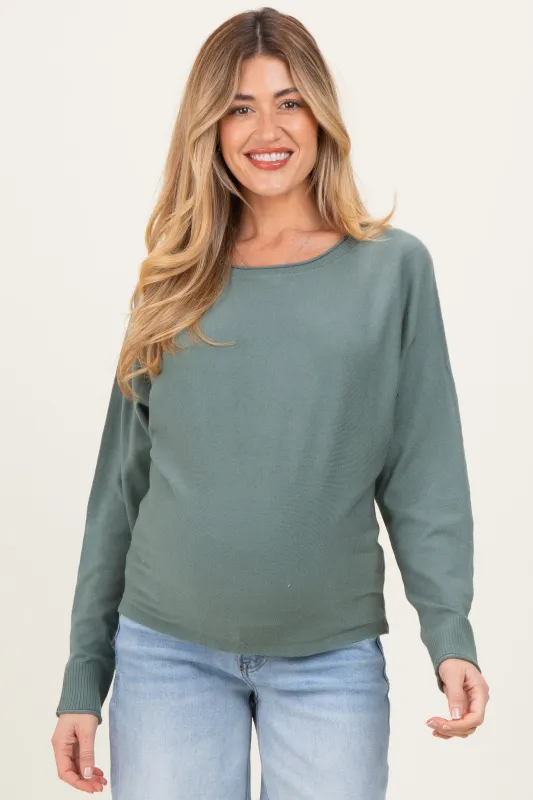 Dark Jade Dolman Sleeve Maternity Knit Top sold by Pinkblush
