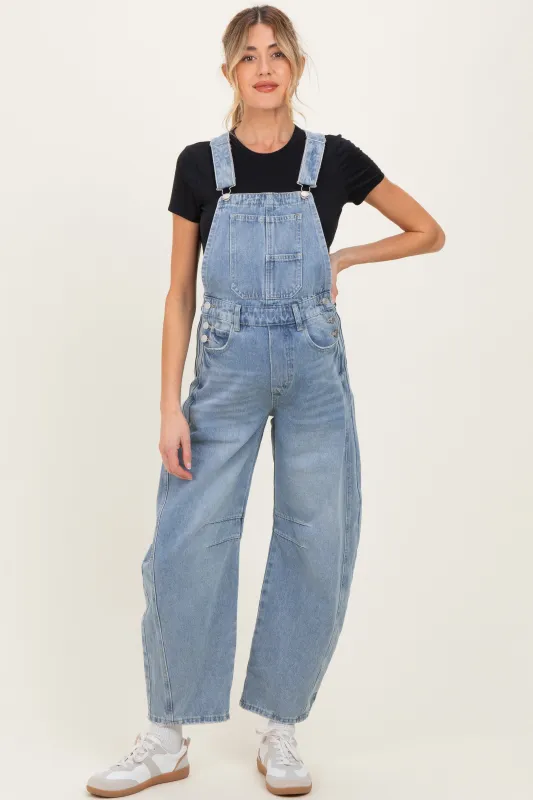 Light Blue Barrel Leg Maternity Denim Overalls sold by Pinkblush