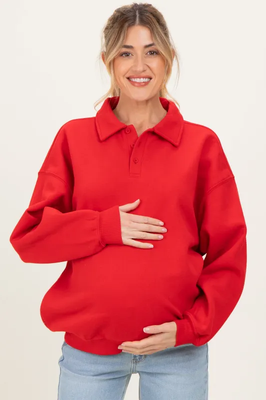 Red Oversized Polo Maternity Pullover made by HYFVE
