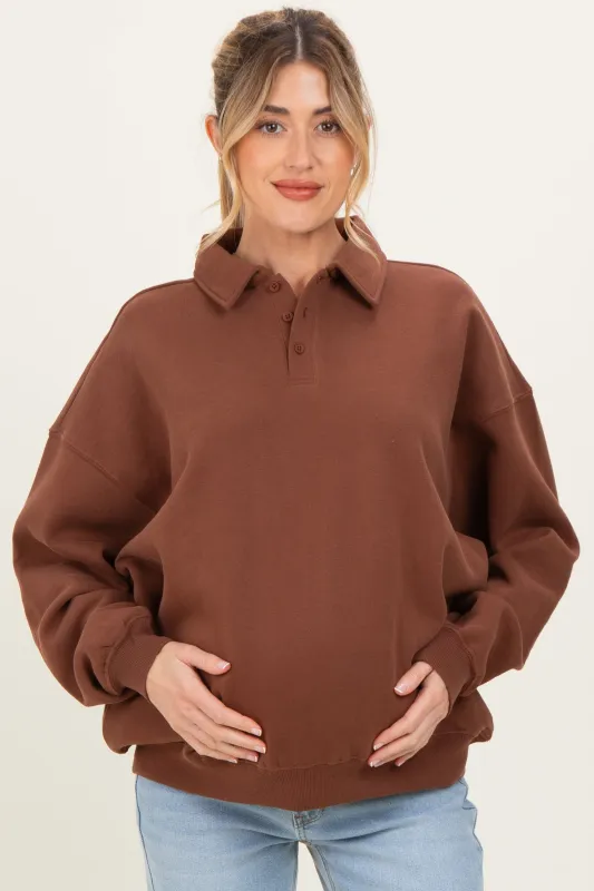 Brown Oversized Polo Maternity Pullover made by HYFVE