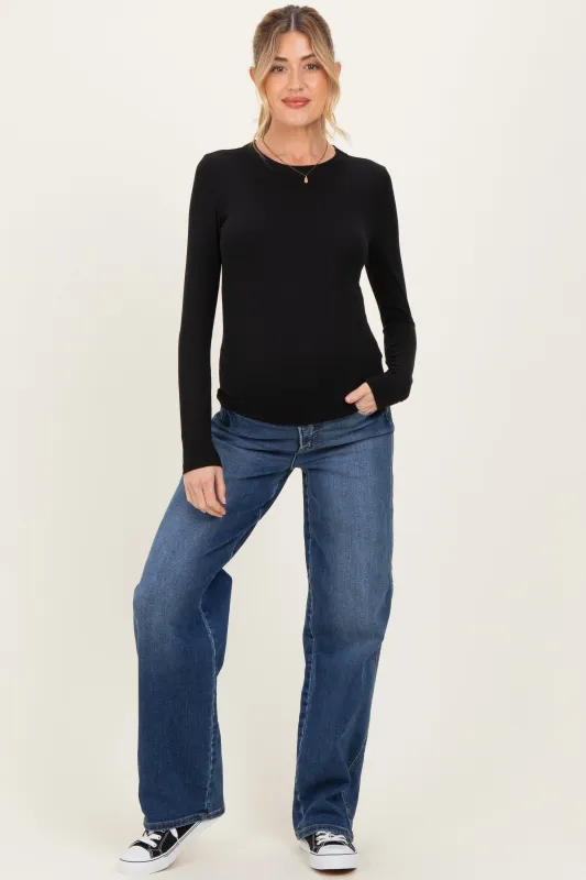 Navy Dark Wash Relaxed Wide Leg Maternity Jeans made by Risen