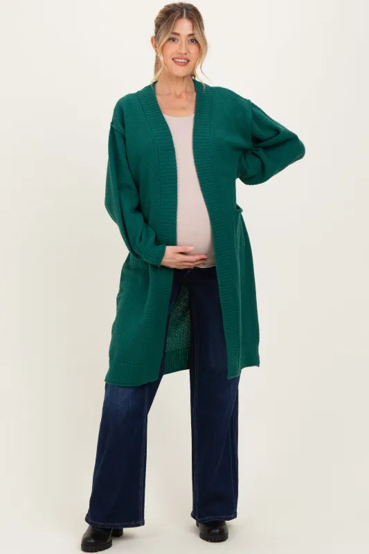 Forest Green Oversized Waffle Knit Long Maternity Cardigan sold by Pinkblush