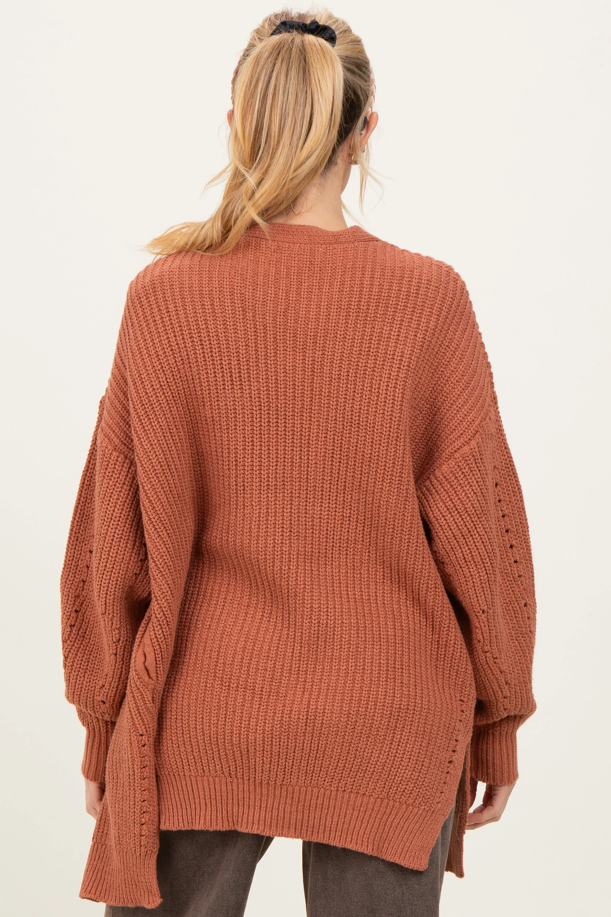 Camel Solid Long Sleeve Open Cable Maternity Cardigan sold by Pinkblush product image thumbnail 4