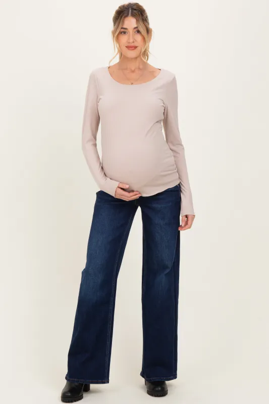 Navy Dark Wash Relaxed Wide Leg Maternity Jeans made by Vervet
