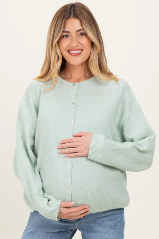 Mint Classic Crew Neck Maternity Button Cardigan sold by Pinkblush