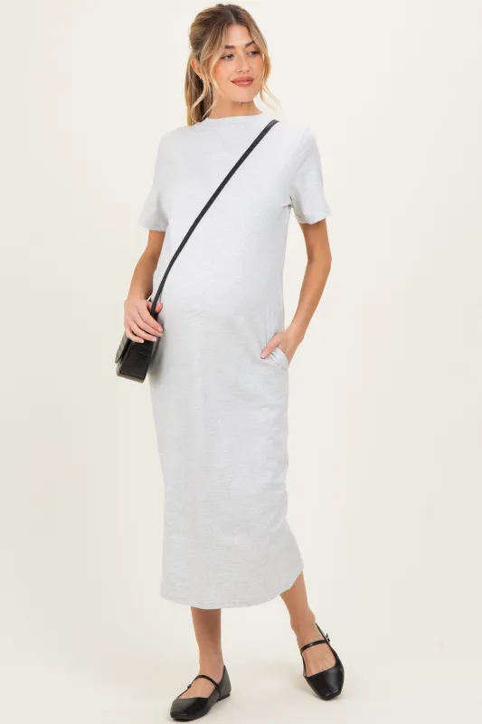 Heather Grey Cotton T-Shirt Maternity Midi Dress made by Pinkblush