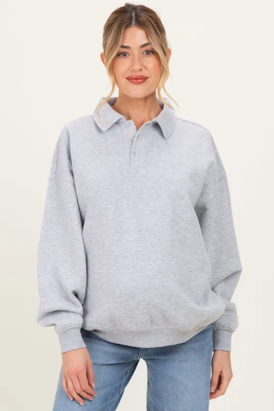 Heather Grey Oversized Polo Maternity Pullover sold by Pinkblush