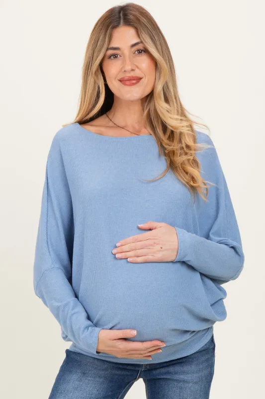 Light Blue Ribbed Maternity Dolman Top sold by Pinkblush