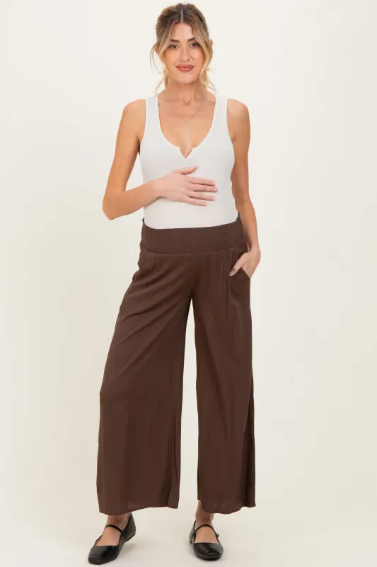 Chocolate Smocked Waist Ankle Wide Leg Maternity Pants sold by Pinkblush