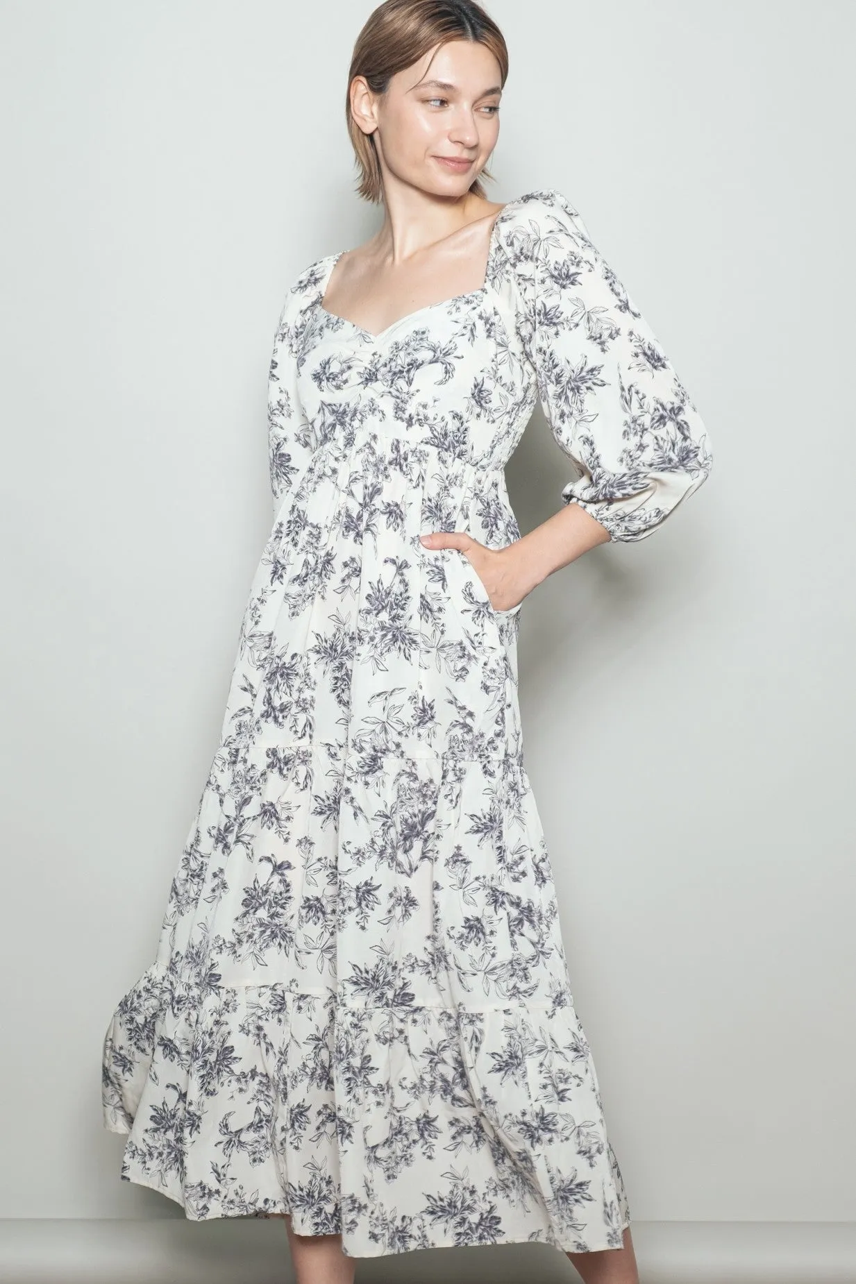Cream Antique Floral Neck Maternity Maxi Dress sold by Pinkblush product image thumbnail 4