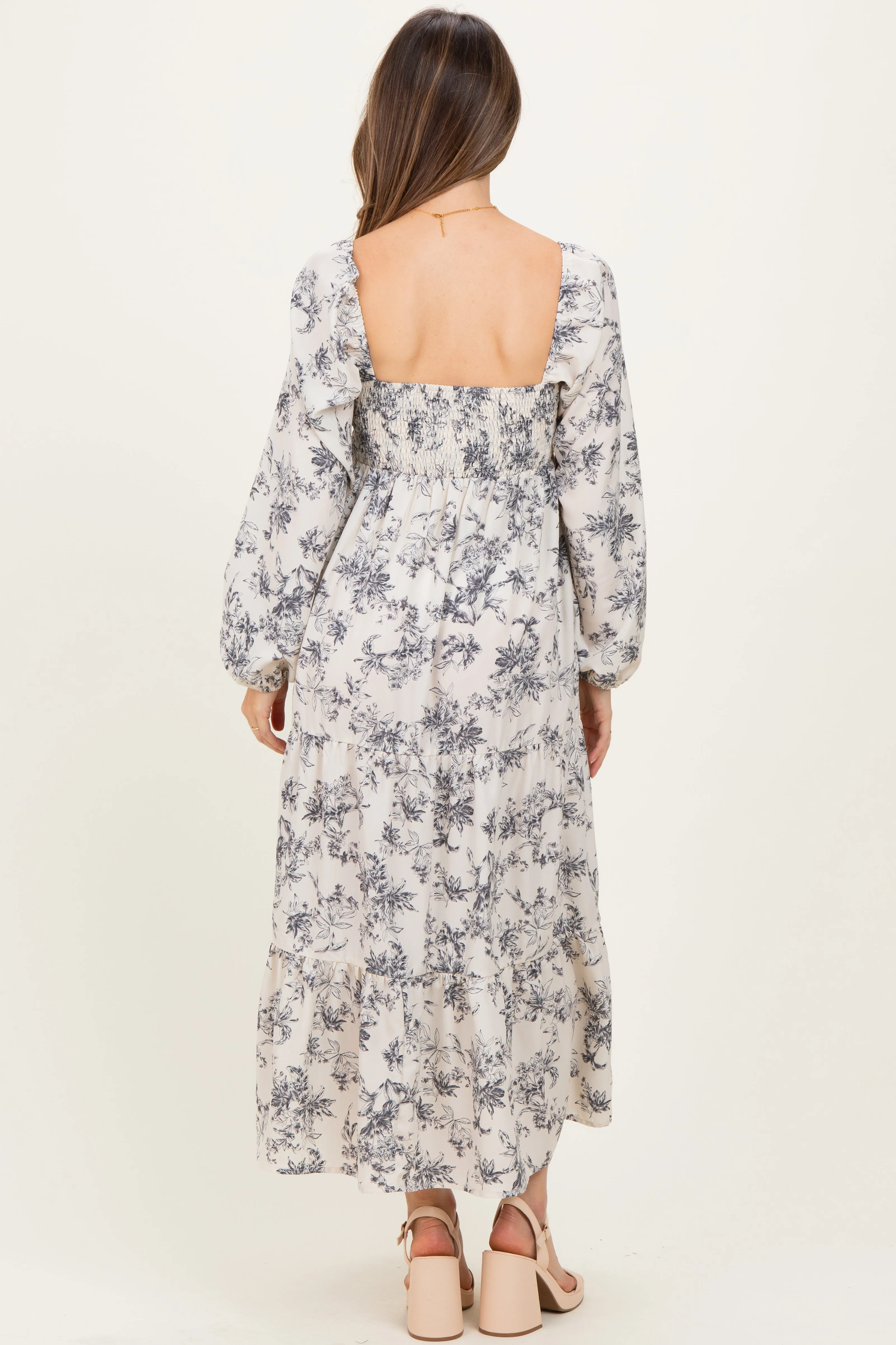 Cream Antique Floral Neck Maternity Maxi Dress sold by Pinkblush product image thumbnail 3