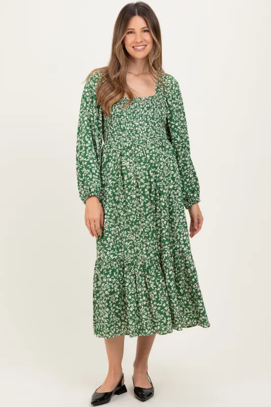 Green Floral Square Neck Maternity Maxi Dress sold by Pinkblush