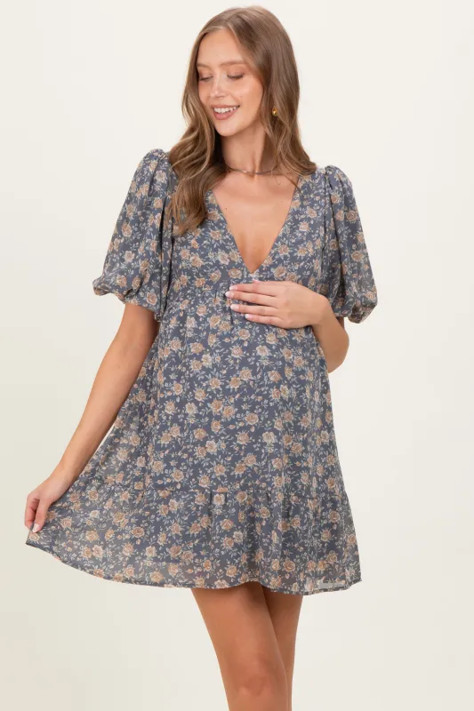Jade Floral V-Neck Maternity Mini Dress sold by Pinkblush
