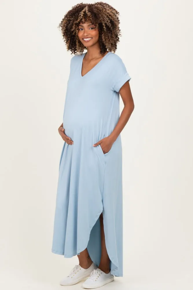 Jade Blue Side Slit Maternity Maxi Dress sold by Pinkblush product image thumbnail 2