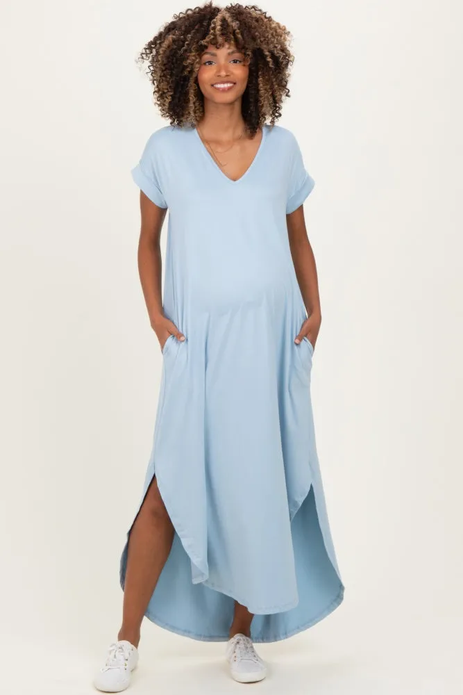 Jade Blue Side Slit Maternity Maxi Dress sold by Pinkblush product image thumbnail 3