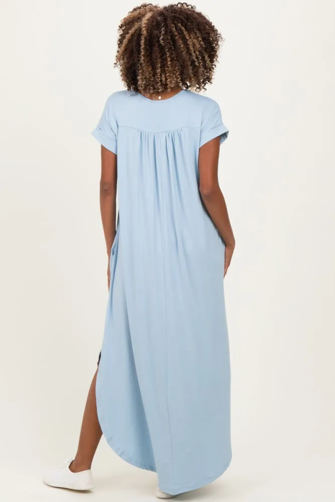 Jade Blue Side Slit Maternity Maxi Dress sold by Pinkblush product image thumbnail 4