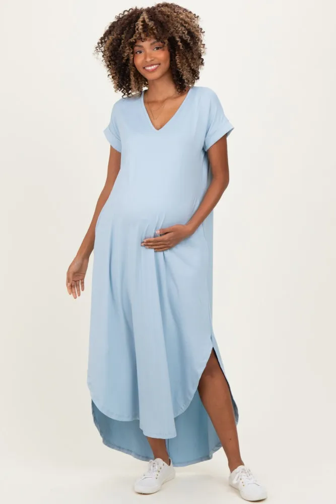 Jade Blue Side Slit Maternity Maxi Dress sold by Pinkblush
