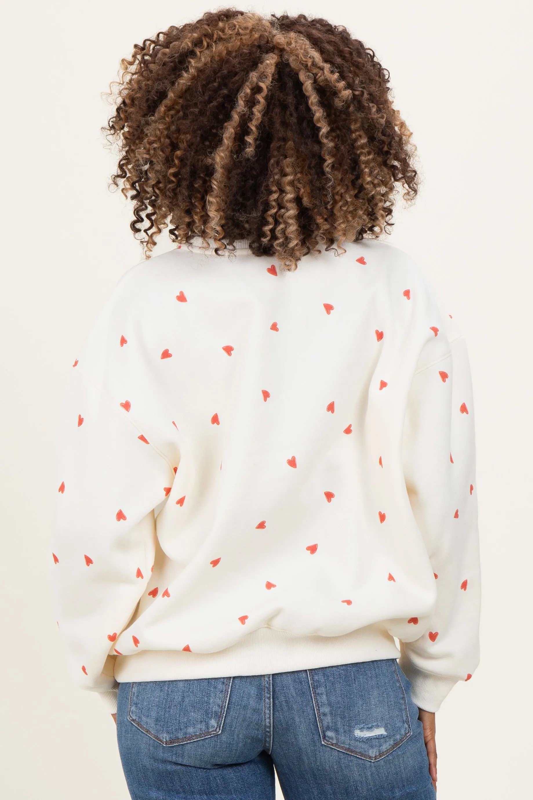 Cream Crew Neck Heart Print Maternity Sweatshirt sold by Pinkblush product image thumbnail 4