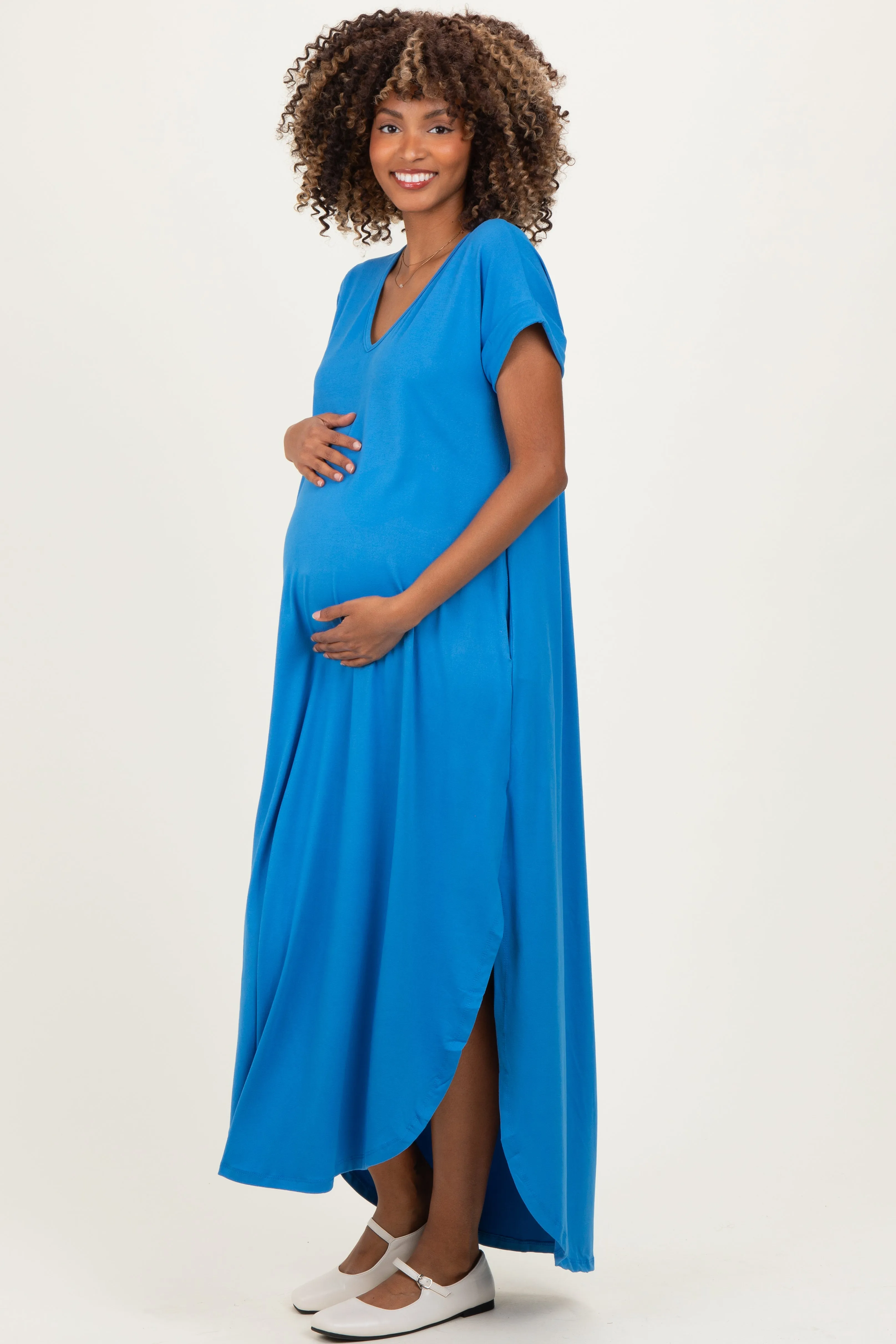 Aqua Blue Side Slit Maternity Maxi Dress sold by Pinkblush product image thumbnail 3