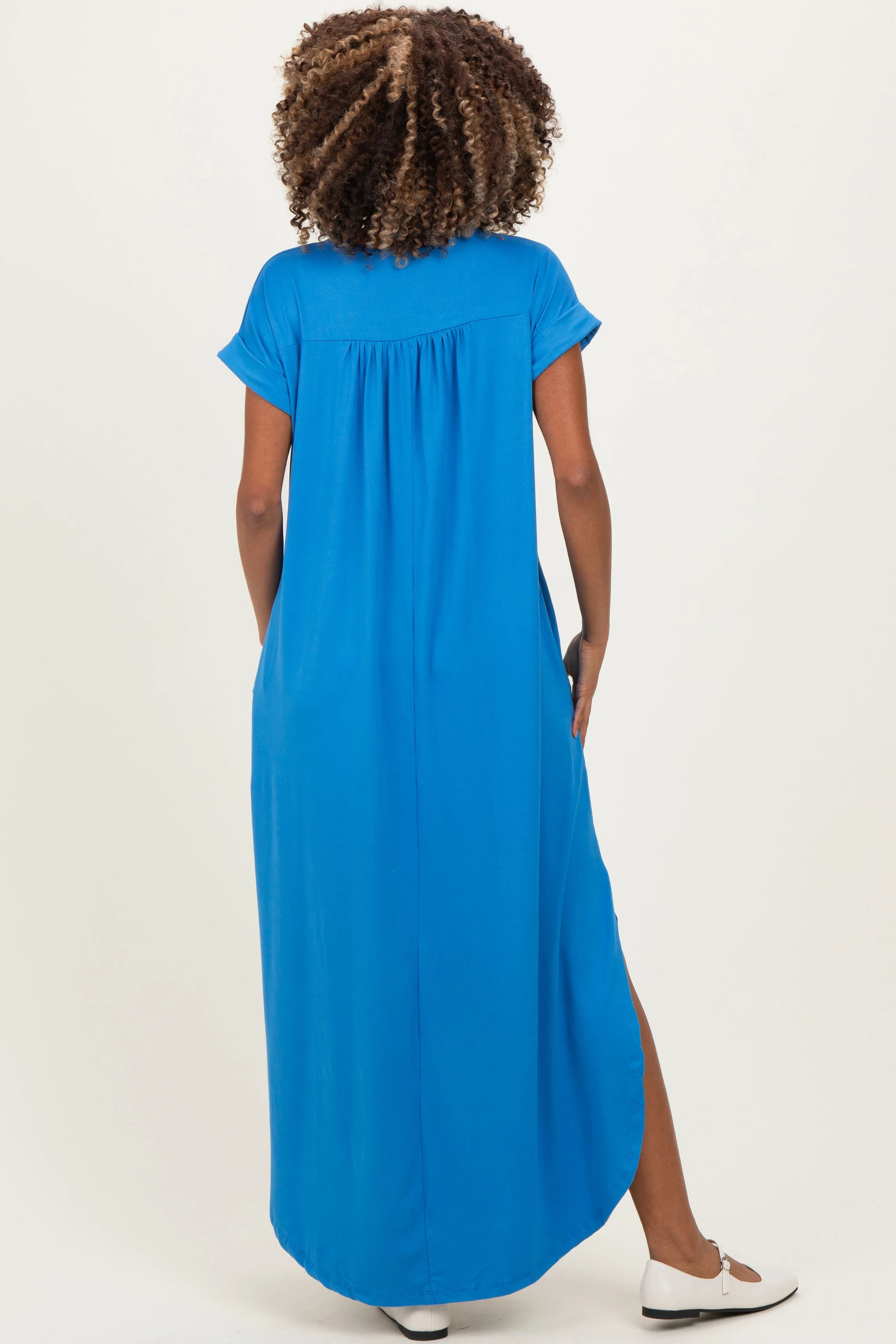 Aqua Blue Side Slit Maternity Maxi Dress sold by Pinkblush product image thumbnail 4